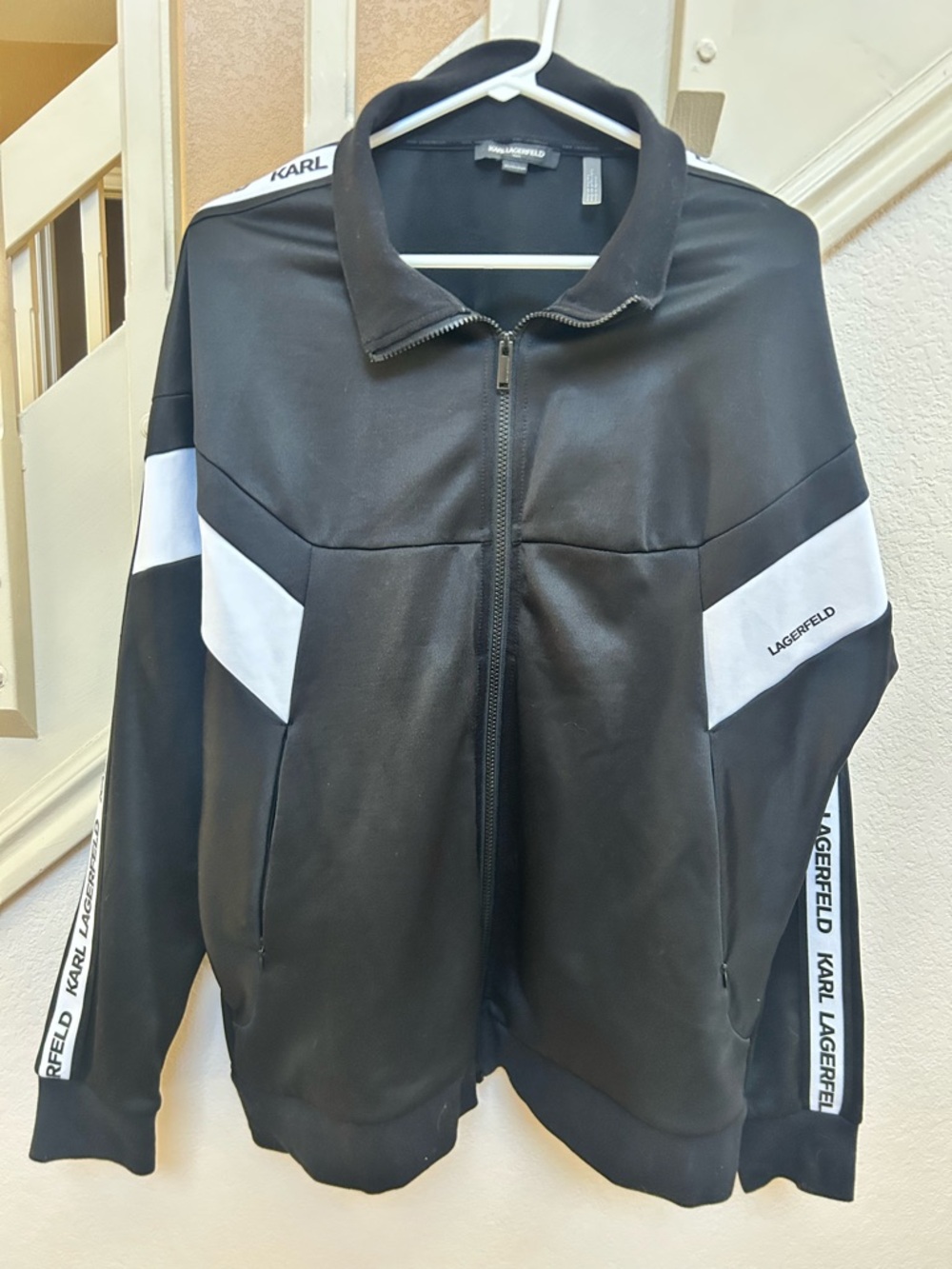 Karl Lagerfeld Black and White Zip-Up Track Jacket